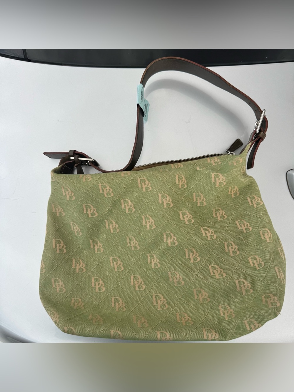 vintage Dooney & Bourke olive green canvas signature monogram hobo shoulder bag